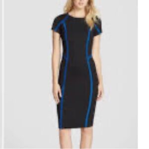 Calvin Klein Elegant Black Dress with Blue Accents